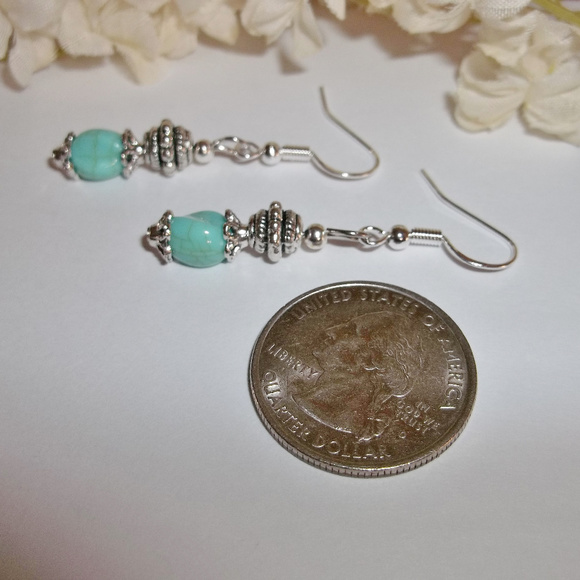 Silver Turquoise Blue Beaded Earrings Set Country Western Fashion Accessory 4046 - Picture 5 of 5